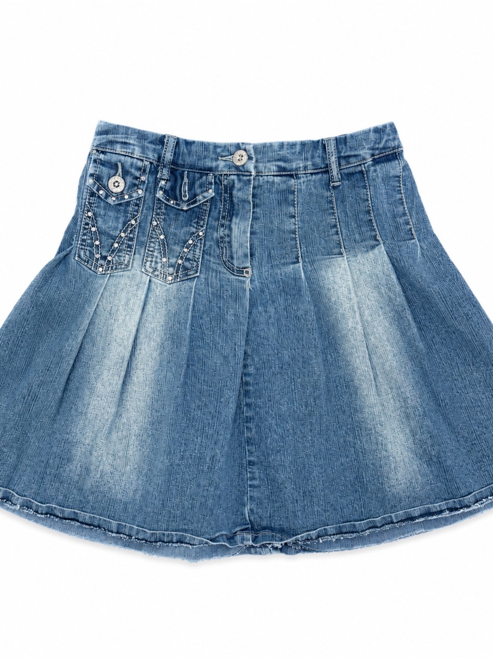 Vanilla Star Blue Denim Mini Skirt with Studded Front Pockets